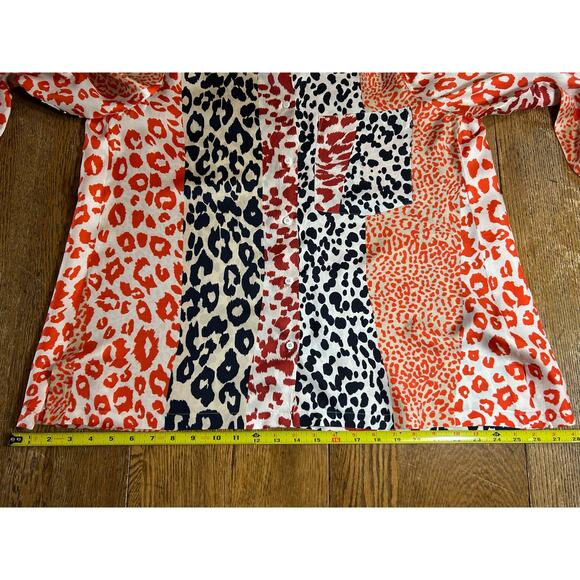 Luisa Cerano 100% Silk Animal Print Blouse Orange Rust Black Sz 10 Mob Wife - Picture 7 of 12